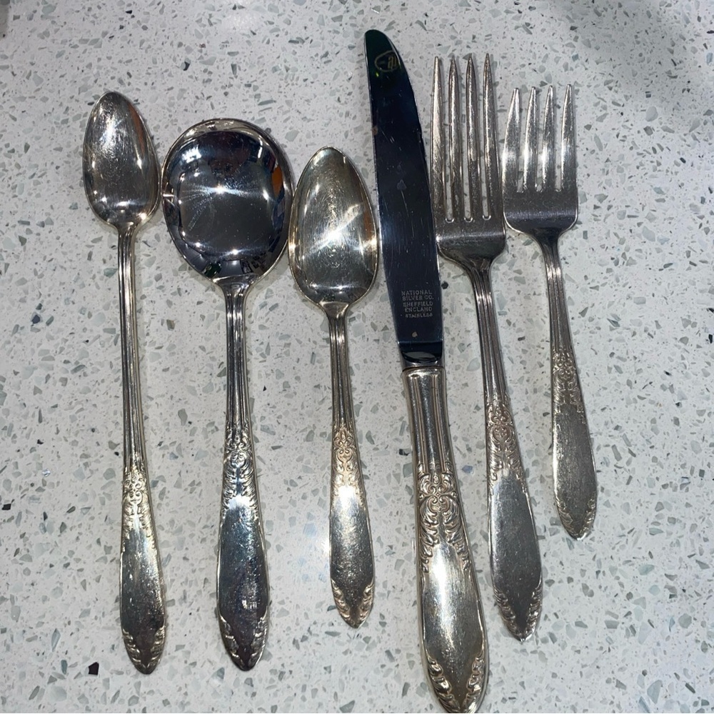 6pc Place Setting King Edward SILVERPLATE By National Silver Co.‎ MODERN HOLLOW